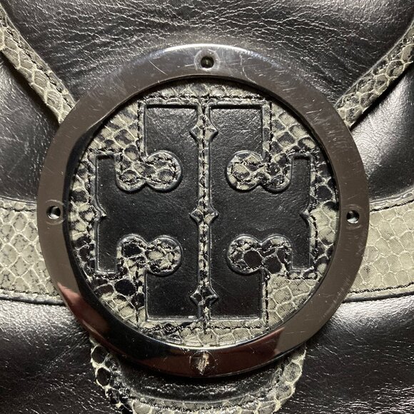 Tory Burch Leather Amanda Satchel Snake Skin Print Purse Handbag - Picture 3 of 12